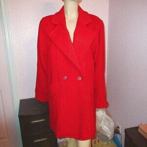 Vtg LL Bean Wool Coat Womens 14 Double Breasted Lined Long Retro Red Made In USA